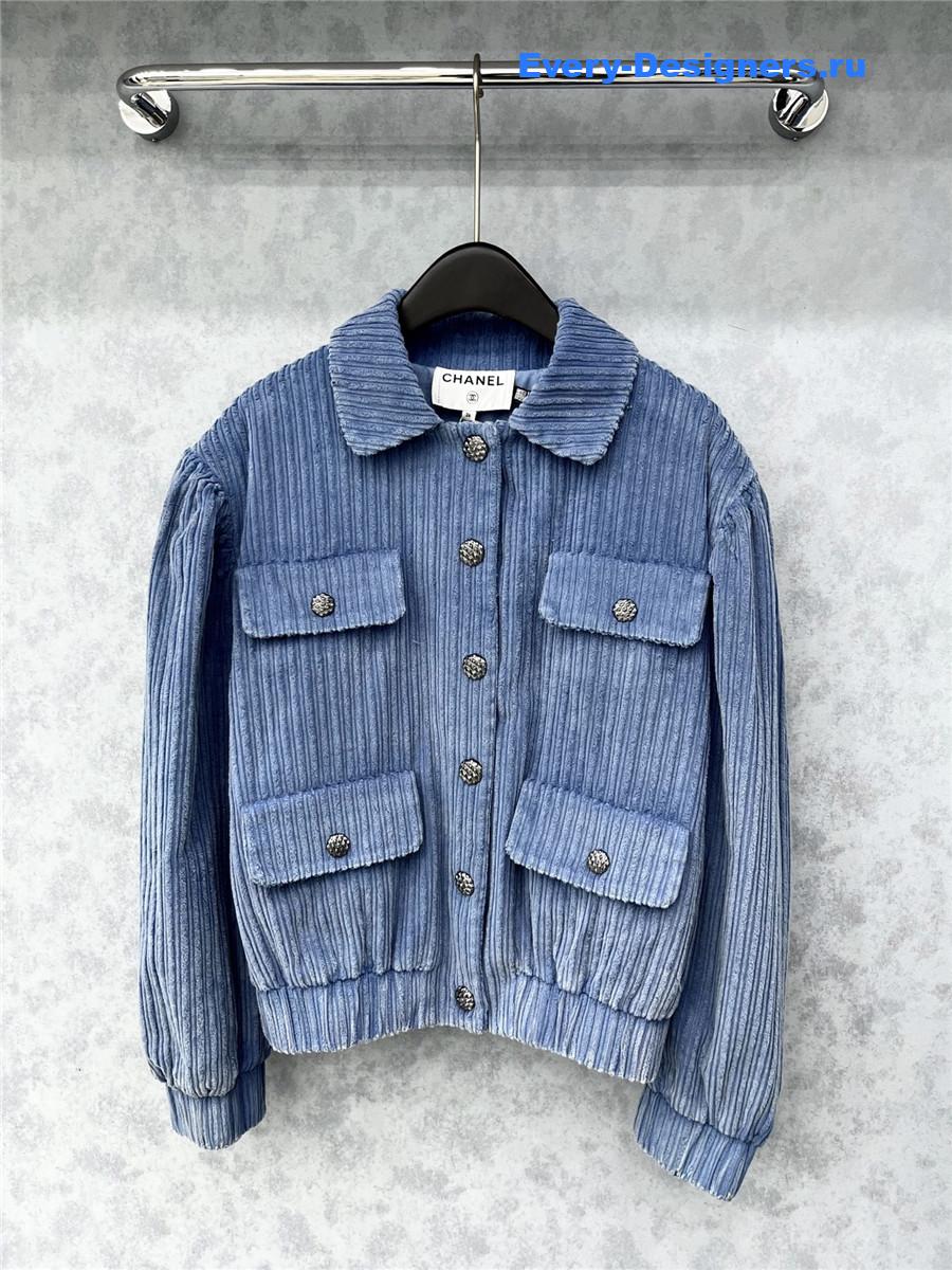 Ch**el blue cotton velvet and strass jacket