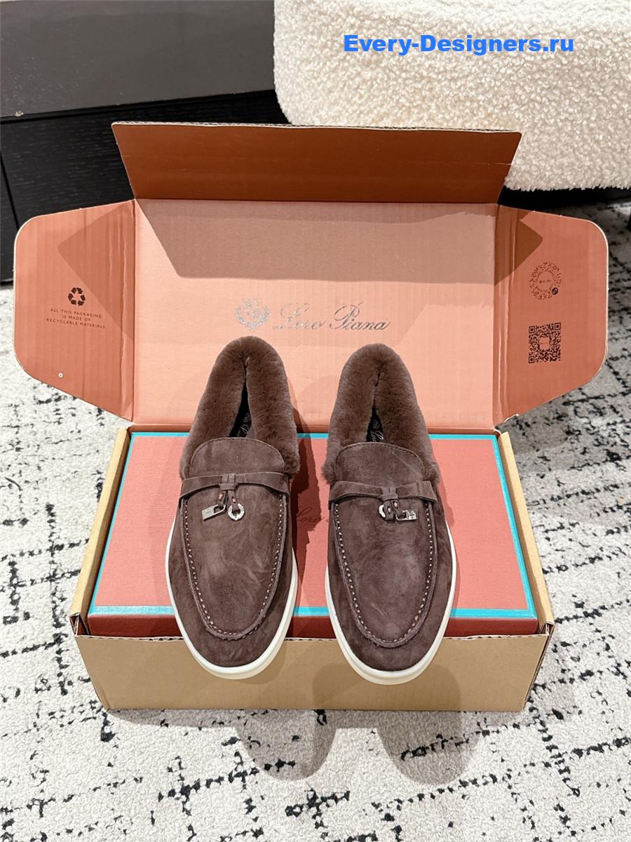 L0r0 P1ana brown shearling-trim suede loafers