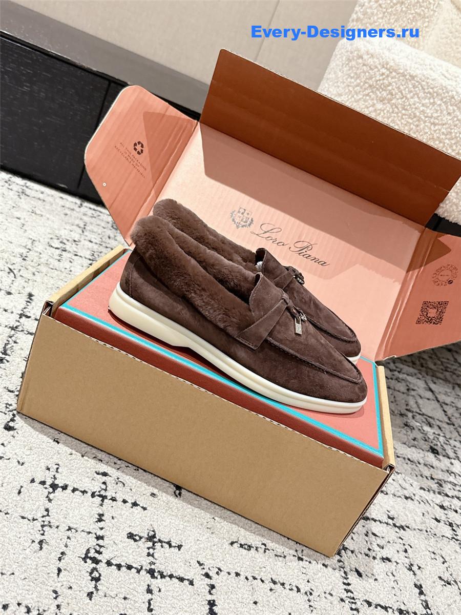 L0r0 P1ana brown shearling-trim suede loafers