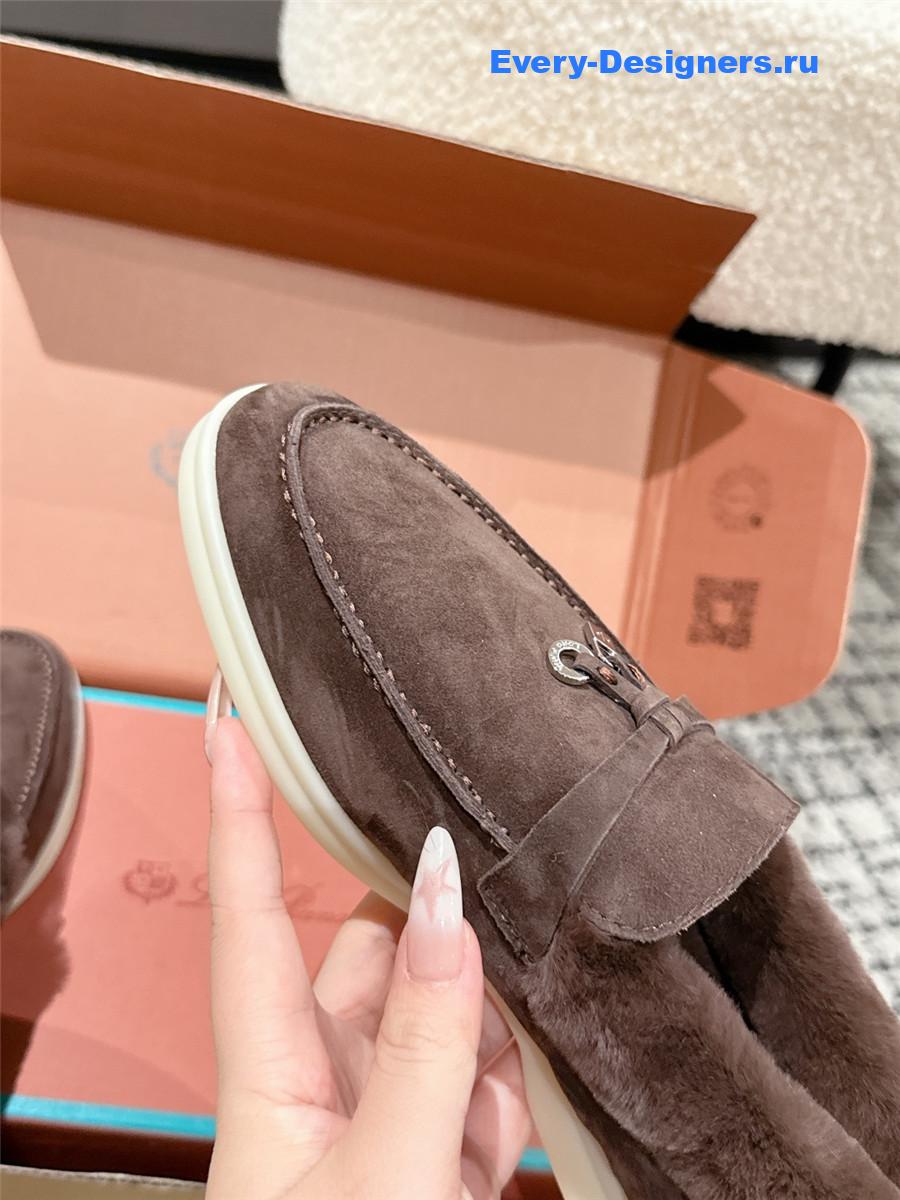 L0r0 P1ana brown shearling-trim suede loafers
