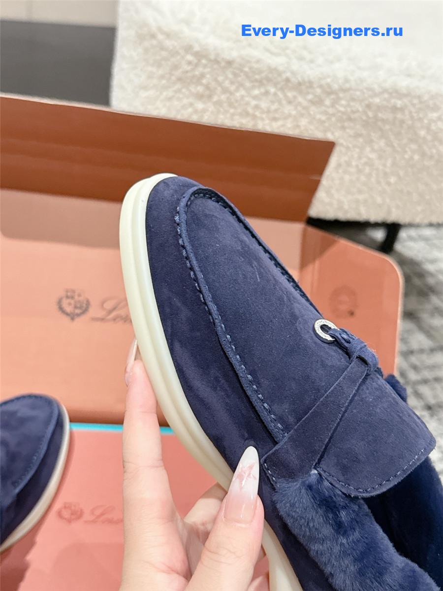 L0r0 P1ana blue shearling-trim suede loafers