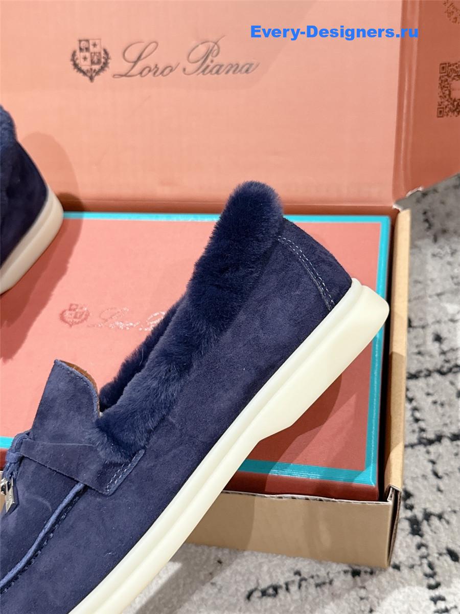 L0r0 P1ana blue shearling-trim suede loafers