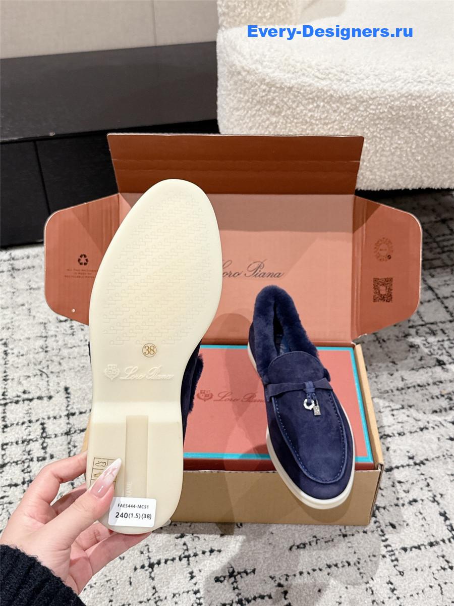 L0r0 P1ana blue shearling-trim suede loafers