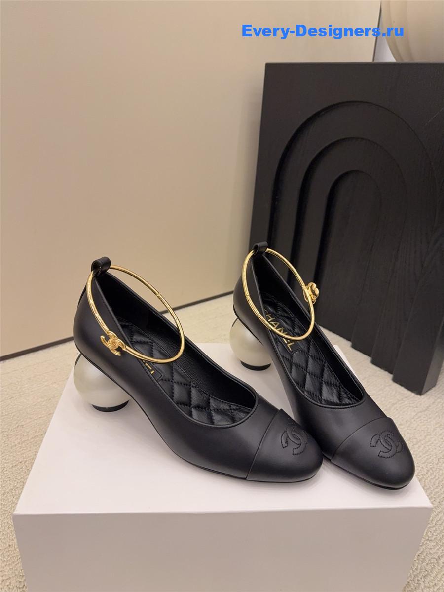 Ch**el black imitation pearls mary janes