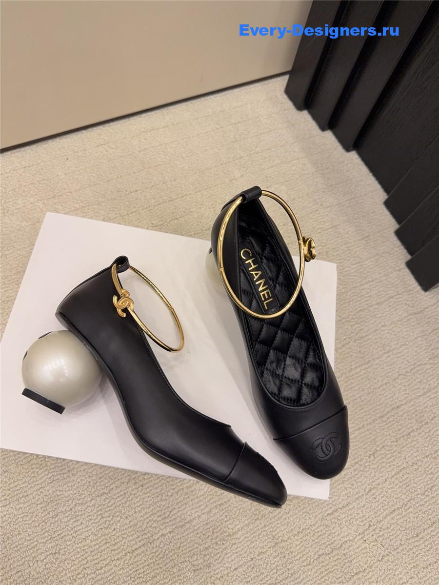 Ch**el black imitation pearls mary janes