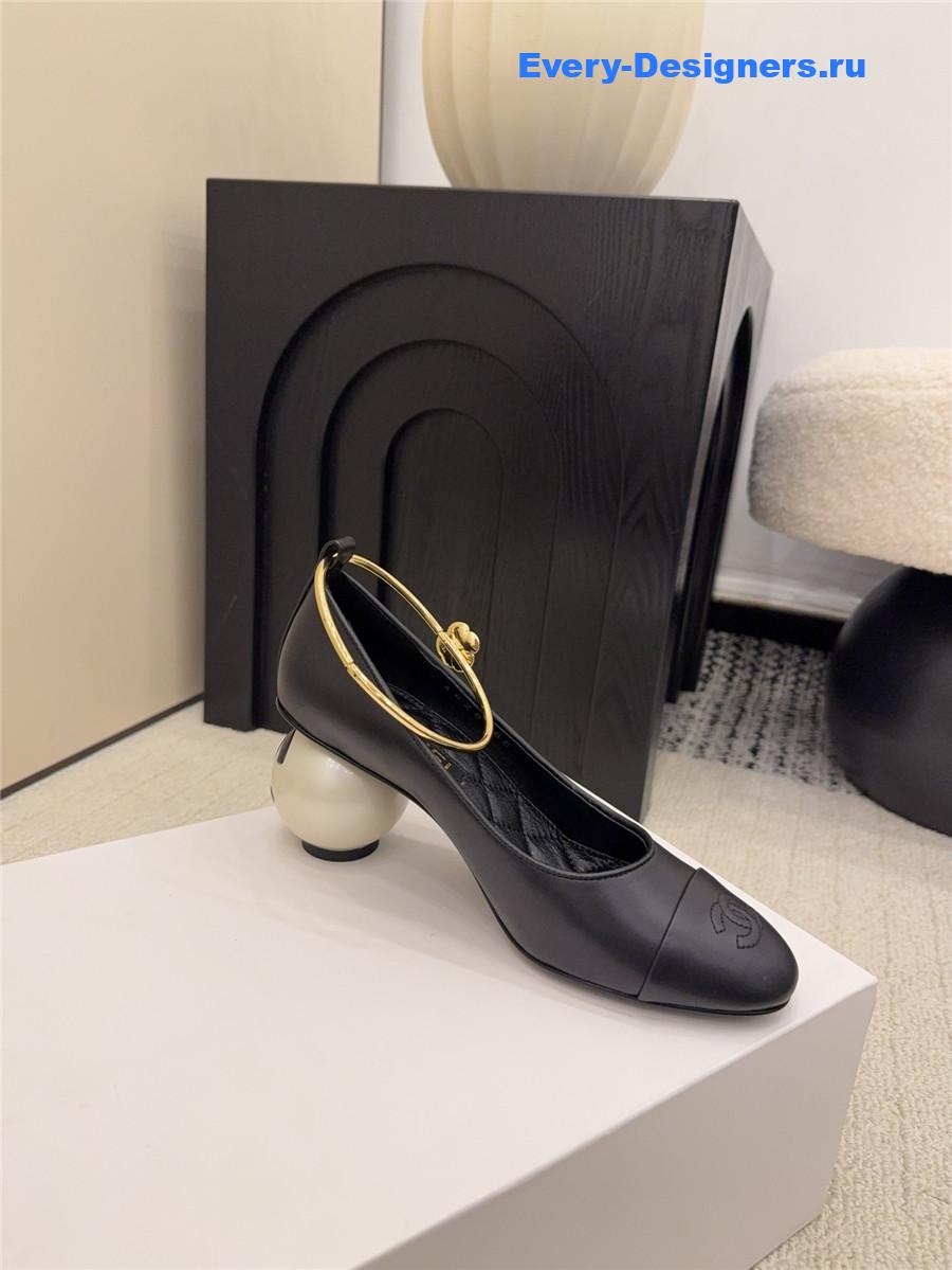 Ch**el black imitation pearls mary janes