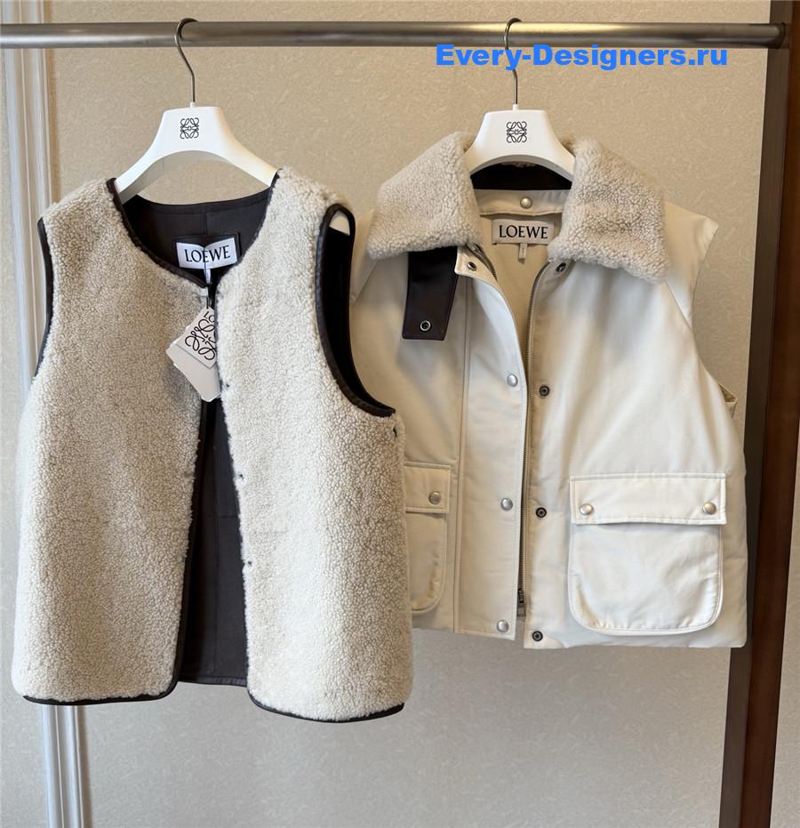 L0ew* white shearling-lined cotton-blend gilet